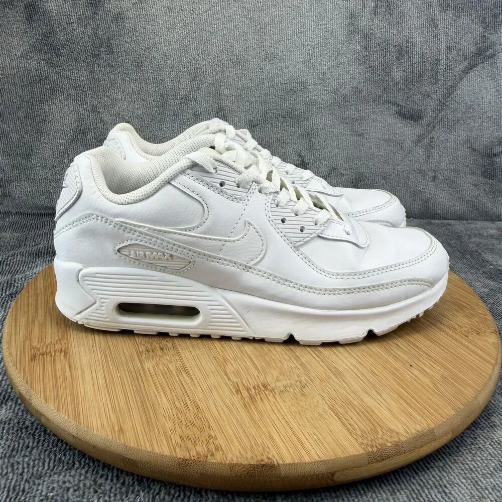 Nike Air Max 90 Shoes Boys Size 7 White Leather Athletic Sneakers CD6864-100